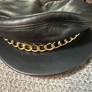 EUGENIA KIM - Black Leather Chain-Trim Baker Boy Cap